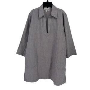 Abigail Heche Striped Collared Linen Shirt Dress With Pockets Size Medium